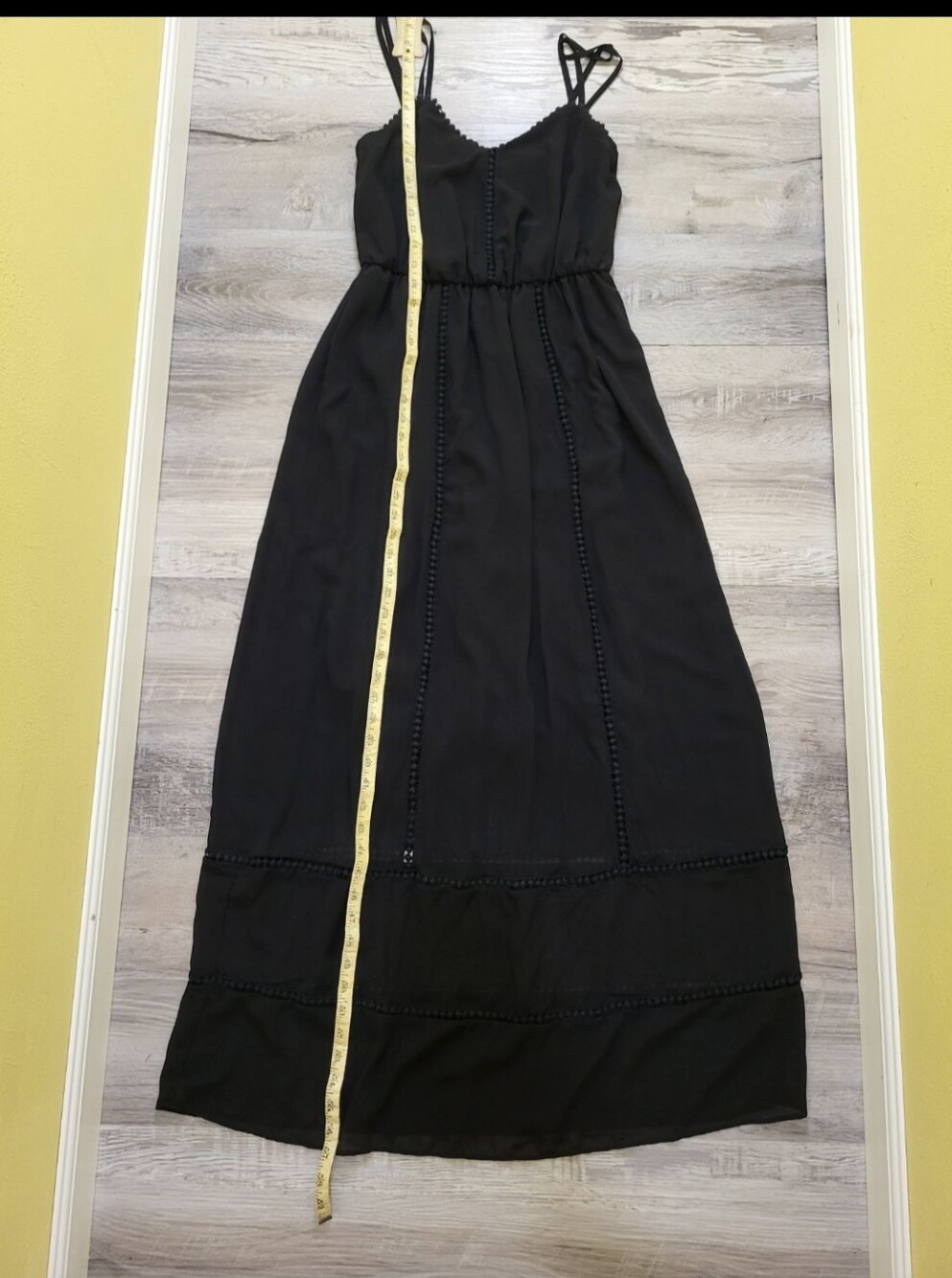 🛍Sequin Hearts Black Boho Pom Pom Trim Cami Maxi Dress Womens Small - Picture 5 of 10